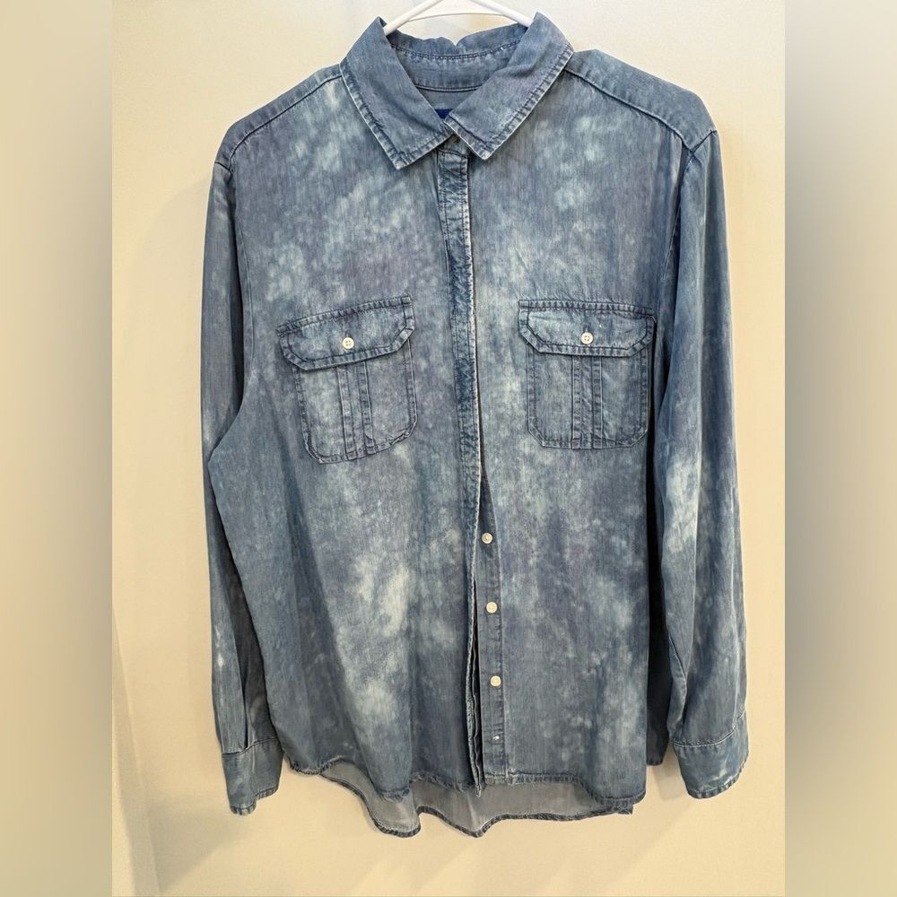 Up Cycled Tree Of Life Blue Denim Shirt - Picture 12 of 14